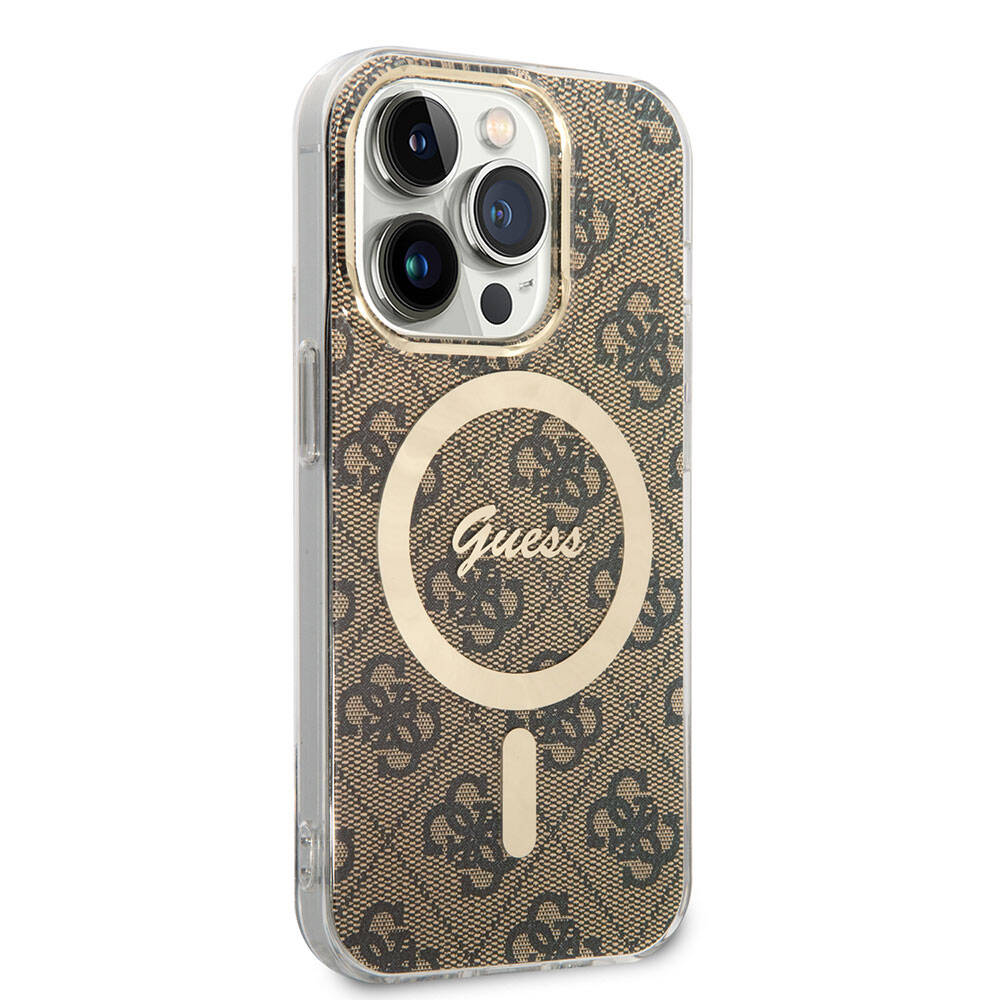 Apple iPhone 15 Pro Max Kılıf Guess Orjinal Lisanslı M-safe Şarj Özellikli Yazı Logolu 4G Desenli Kapak