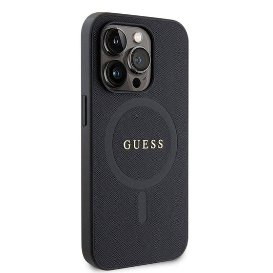 Apple iPhone 15 Pro Max Kılıf Guess Orjinal Lisanslı M-safe Şarj Özellikli Yazı Logolu Saffiano Kapak