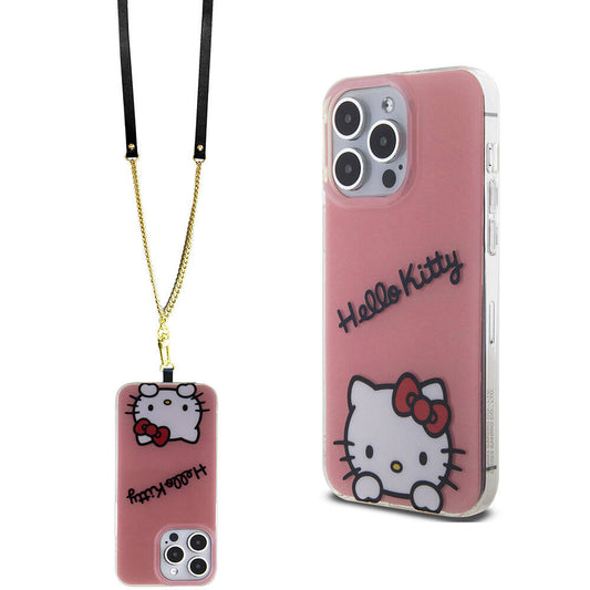 iPhone 15 Pro Max Kılıf Hello Kitty Orjinal Lisanslı Askılı Yazı ve İkonik Logolu Daydreaming Kılıf Beyaz