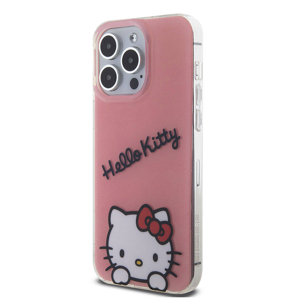 iPhone 15 Pro Max Kılıf Hello Kitty Orjinal Lisanslı Askılı Yazı ve İkonik Logolu Daydreaming Kılıf Beyaz