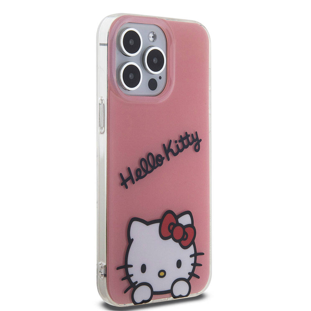 iPhone 15 Pro Max Kılıf Hello Kitty Orjinal Lisanslı Askılı Yazı ve İkonik Logolu Daydreaming Kılıf Pembe