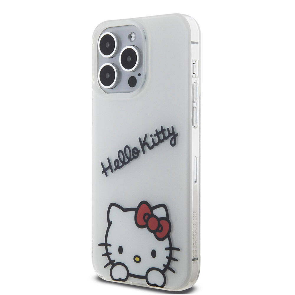 iPhone 15 Pro Max Kılıf Hello Kitty Orjinal Lisanslı Askılı Yazı ve İkonik Logolu Daydreaming Kılıf Beyaz