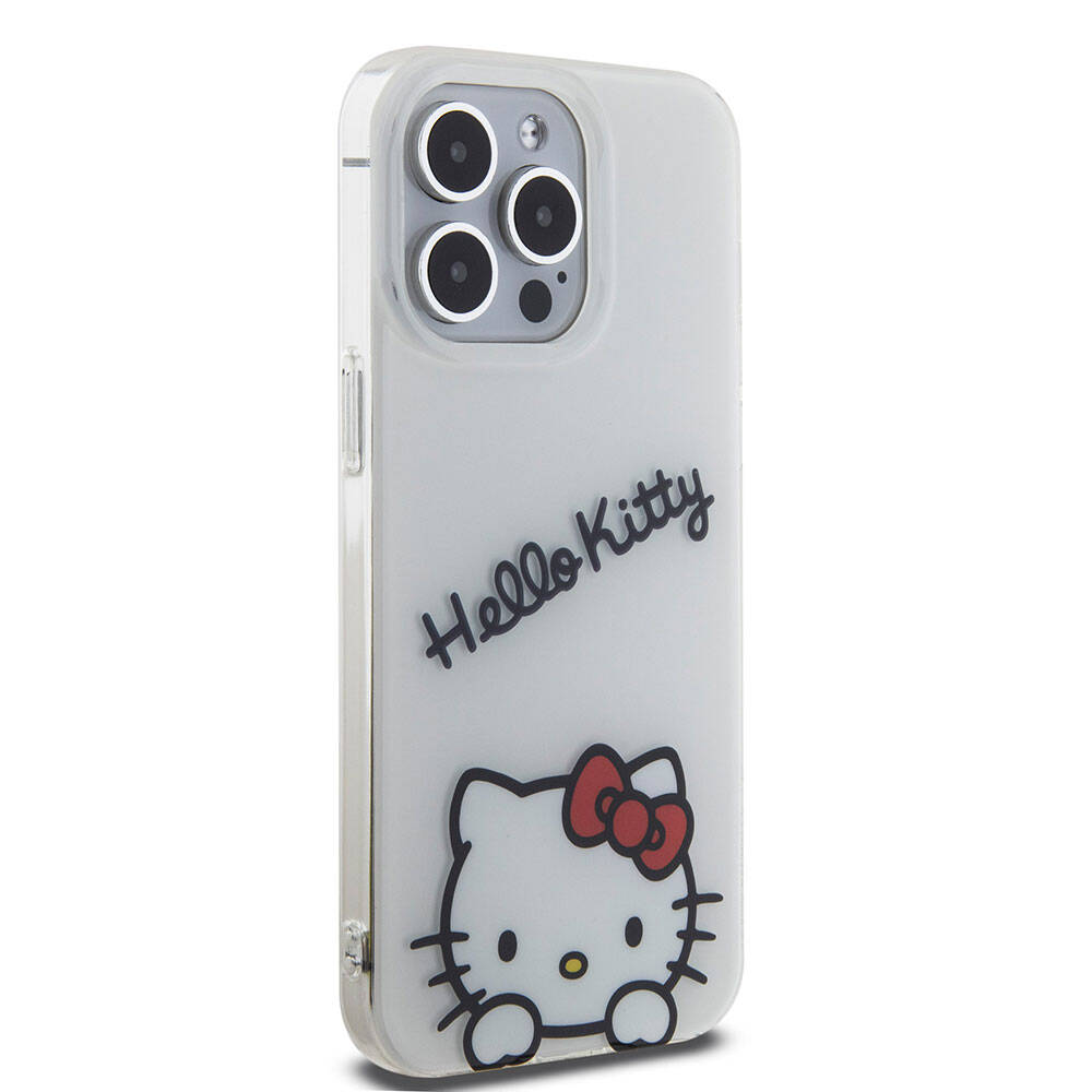 iPhone 15 Pro Max Kılıf Hello Kitty Orjinal Lisanslı Askılı Yazı ve İkonik Logolu Daydreaming Kılıf Beyaz