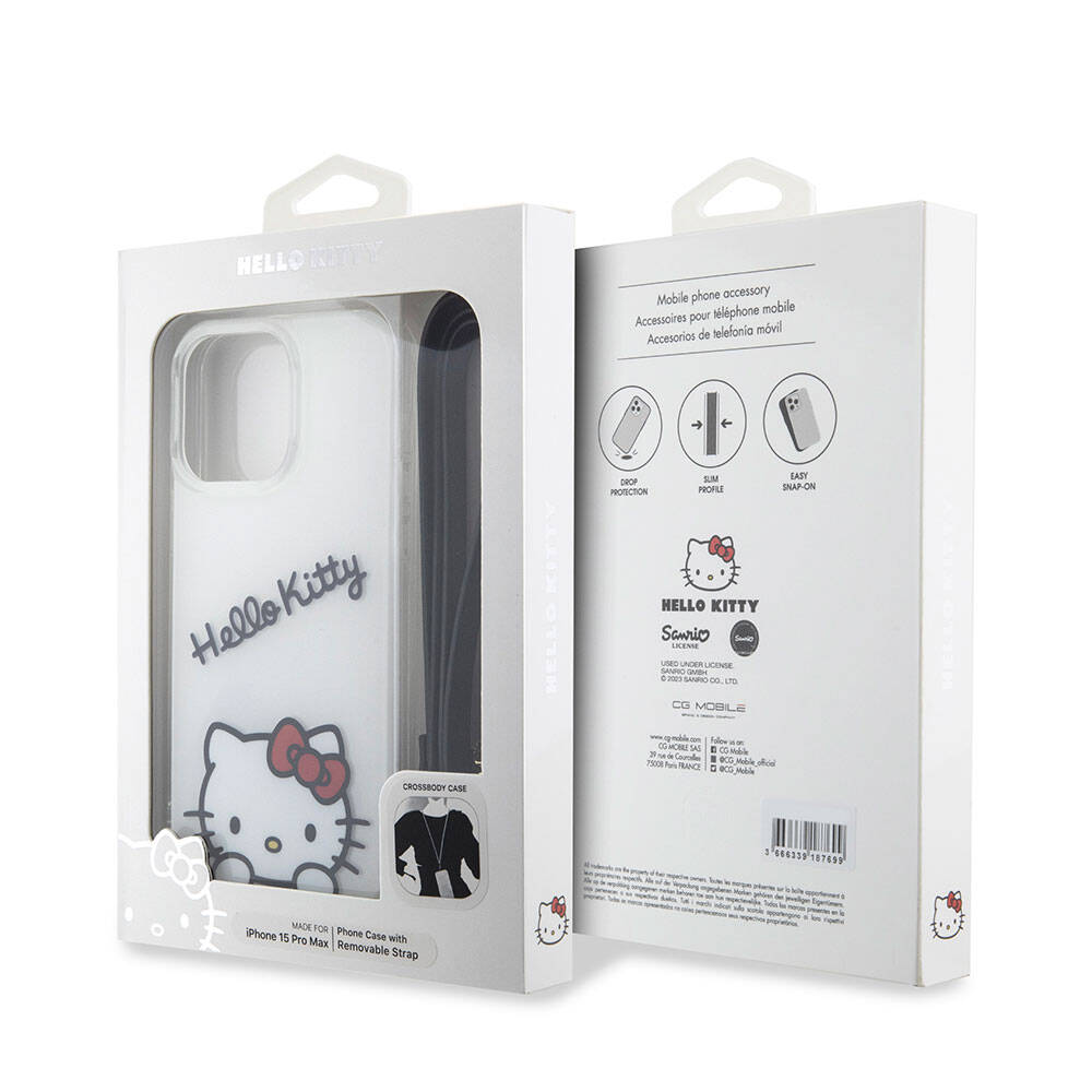 iPhone 15 Pro Max Kılıf Hello Kitty Orjinal Lisanslı Askılı Yazı ve İkonik Logolu Daydreaming Kılıf Pembe