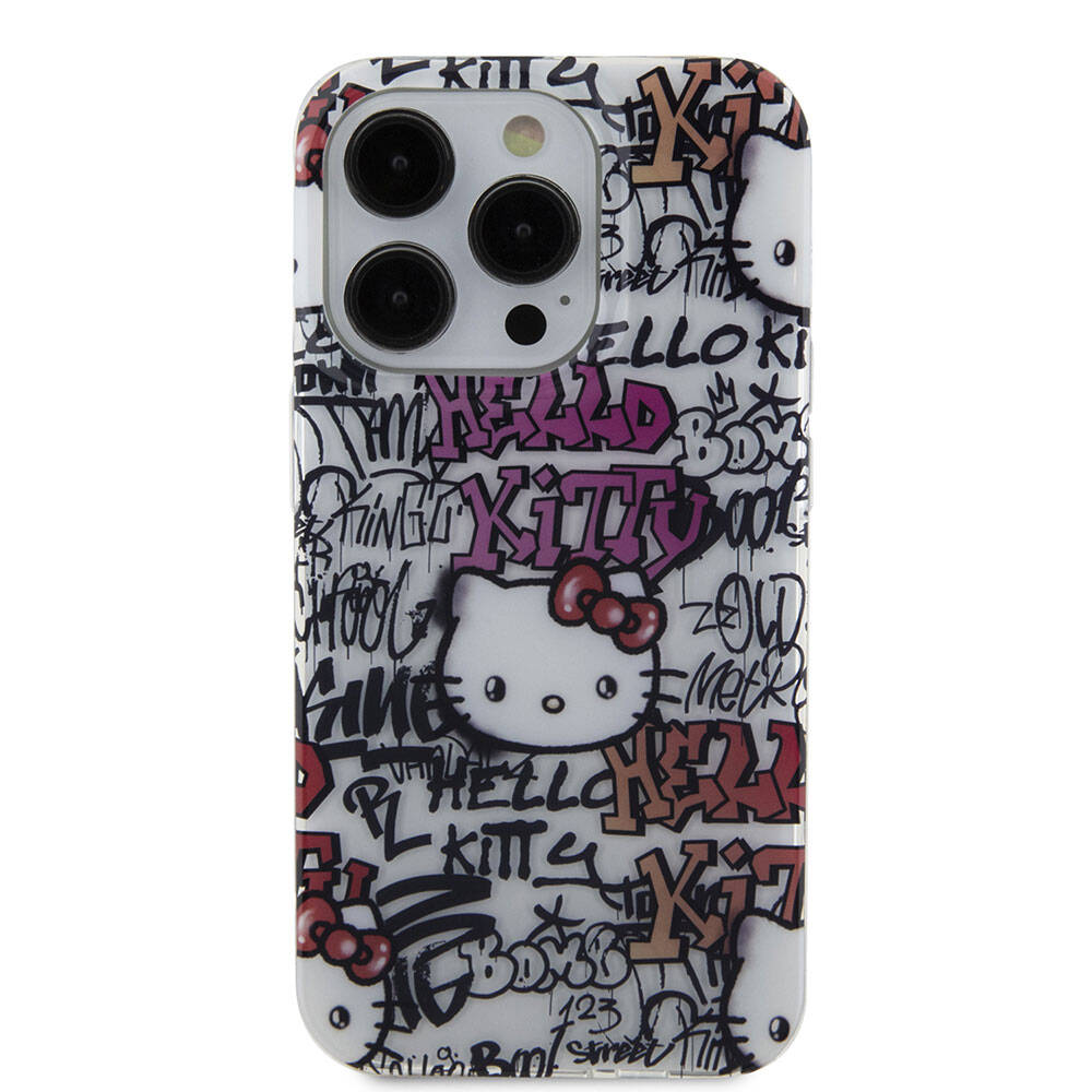 iPhone 15 Pro Max Kılıf Hello Kitty Orjinal Lisanslı İkonik Logolu Etiket Graffiti Kılıf Pembe