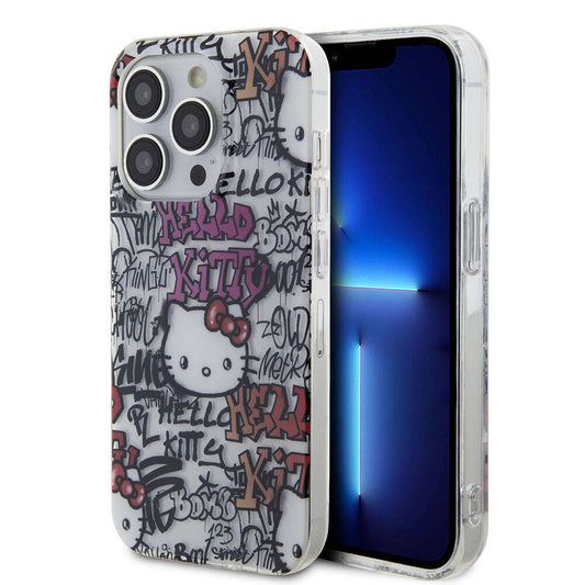iPhone 15 Pro Max Kılıf Hello Kitty Orjinal Lisanslı İkonik Logolu Etiket Graffiti Kılıf Beyaz