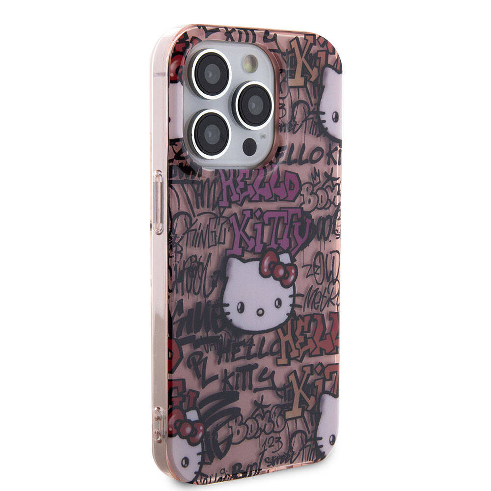 iPhone 15 Pro Max Kılıf Hello Kitty Orjinal Lisanslı İkonik Logolu Etiket Graffiti Kılıf Beyaz