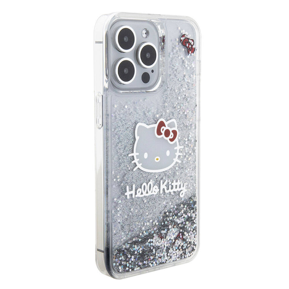 iPhone 15 Pro Max Kılıf Hello Kitty Orjinal Lisanslı İkonik Sıvılı Glitter Kılıf Pembe