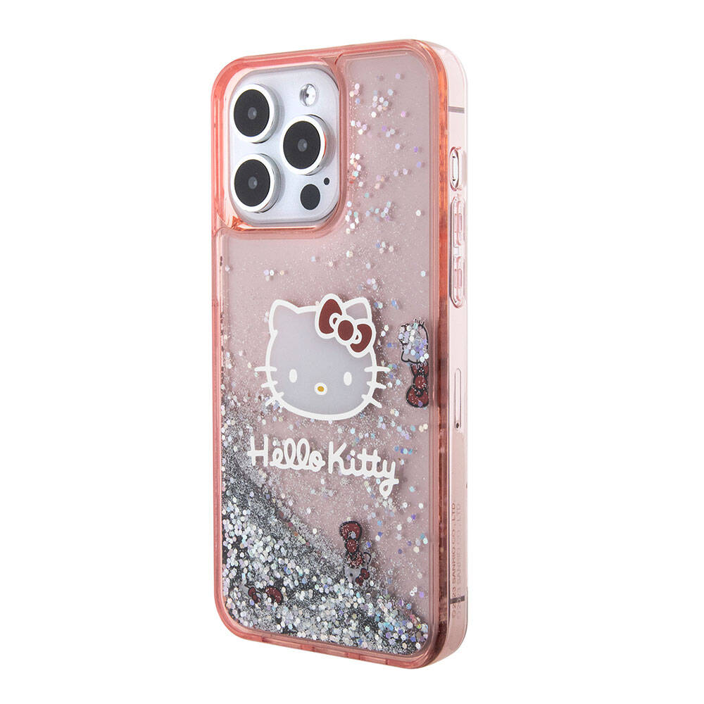 iPhone 15 Pro Max Kılıf Hello Kitty Orjinal Lisanslı İkonik Sıvılı Glitter Kılıf Pembe