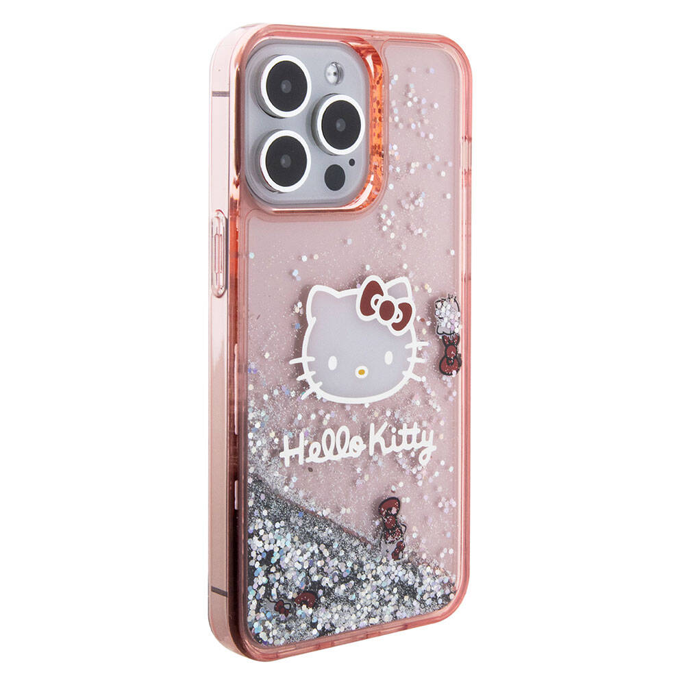 iPhone 15 Pro Max Kılıf Hello Kitty Orjinal Lisanslı İkonik Sıvılı Glitter Kılıf Renksiz