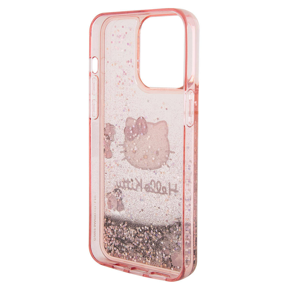 iPhone 15 Pro Max Kılıf Hello Kitty Orjinal Lisanslı İkonik Sıvılı Glitter Kılıf Pembe