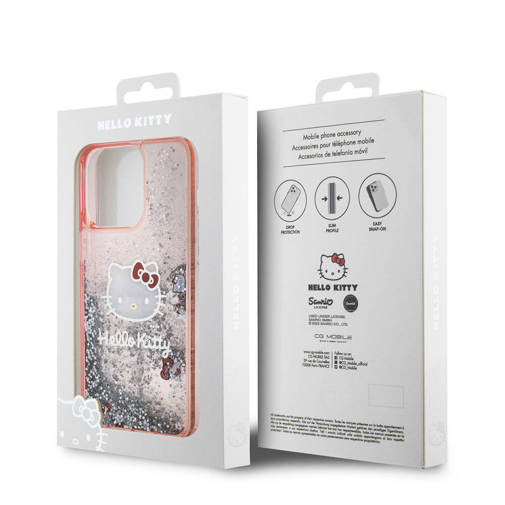 iPhone 15 Pro Max Kılıf Hello Kitty Orjinal Lisanslı İkonik Sıvılı Glitter Kılıf Pembe