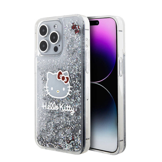 iPhone 15 Pro Max Kılıf Hello Kitty Orjinal Lisanslı İkonik Sıvılı Glitter Kılıf Renksiz