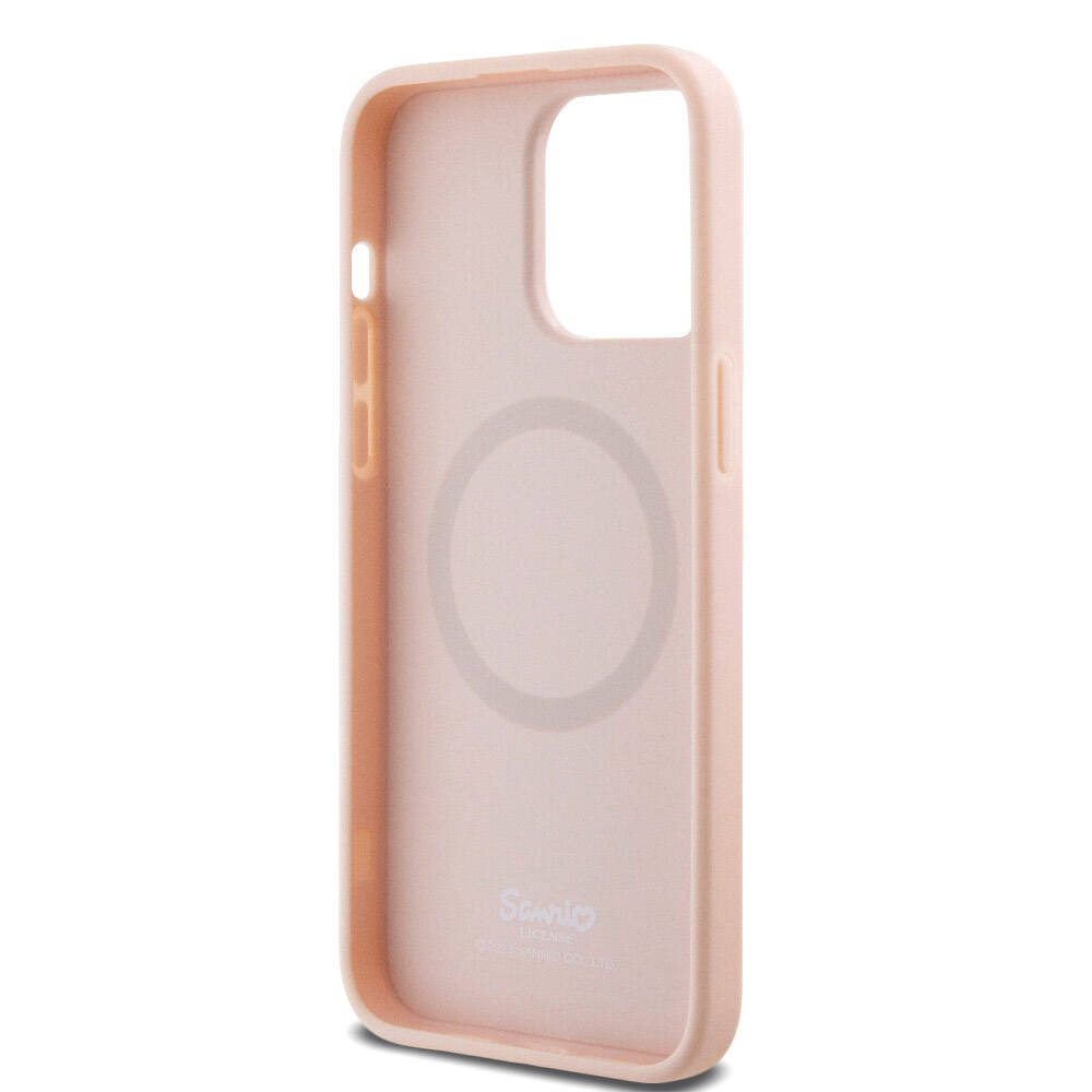 iPhone 15 Pro Max Kılıf Hello Kitty Orjinal Lisanslı Magsafe Şarj Özellikli Baskı Logolu Uyuyan Kitty Deri Kılıf Pembe