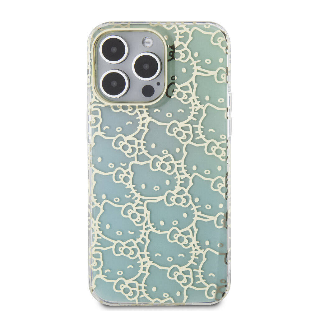 iPhone 15 Pro Max Kılıf Hello Kitty Orjinal Lisanslı Renk Geçişli Elektroplating Kaplama Kitty Head Desenli Kılıf Mavi