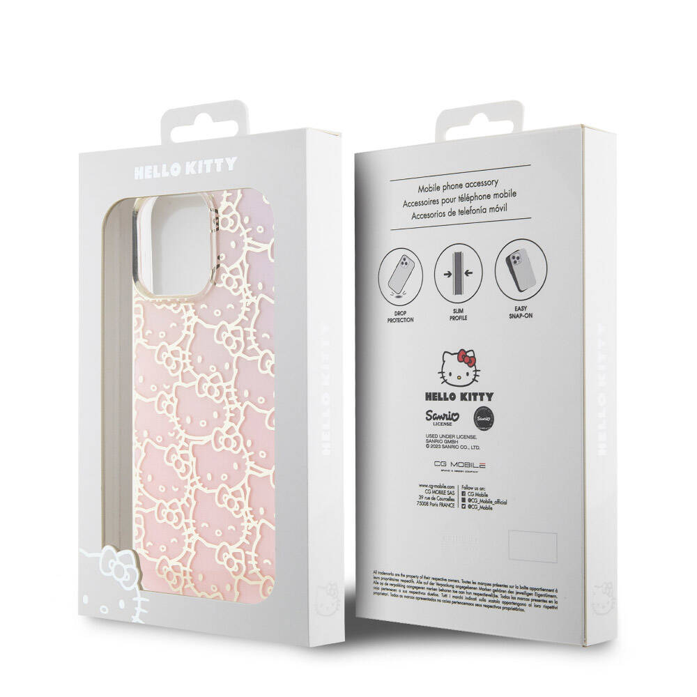 iPhone 15 Pro Max Kılıf Hello Kitty Orjinal Lisanslı Renk Geçişli Elektroplating Kaplama Kitty Head Desenli Kılıf Pembe