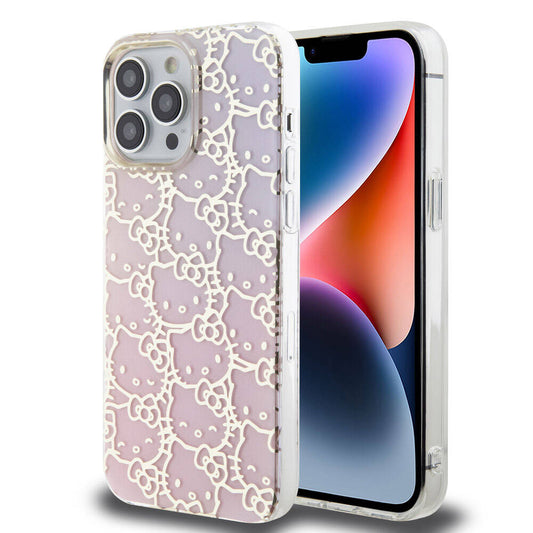iPhone 15 Pro Max Kılıf Hello Kitty Orjinal Lisanslı Renk Geçişli Elektroplating Kaplama Kitty Head Desenli Kılıf Pembe