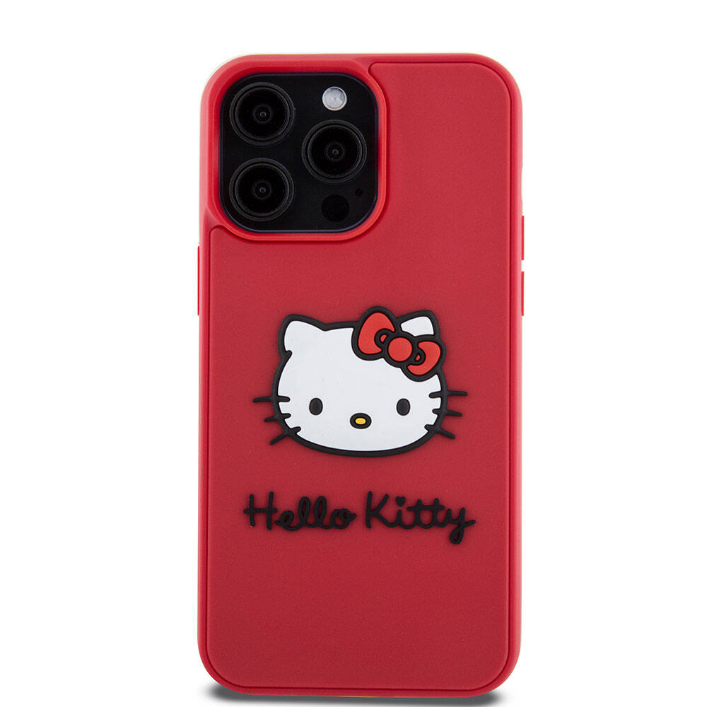 iPhone 15 Pro Max Kılıf Hello Kitty Orjinal Lisanslı Yazı ve İkonik Logolu 3D Rubber Kitty Head Kılıf Siyah