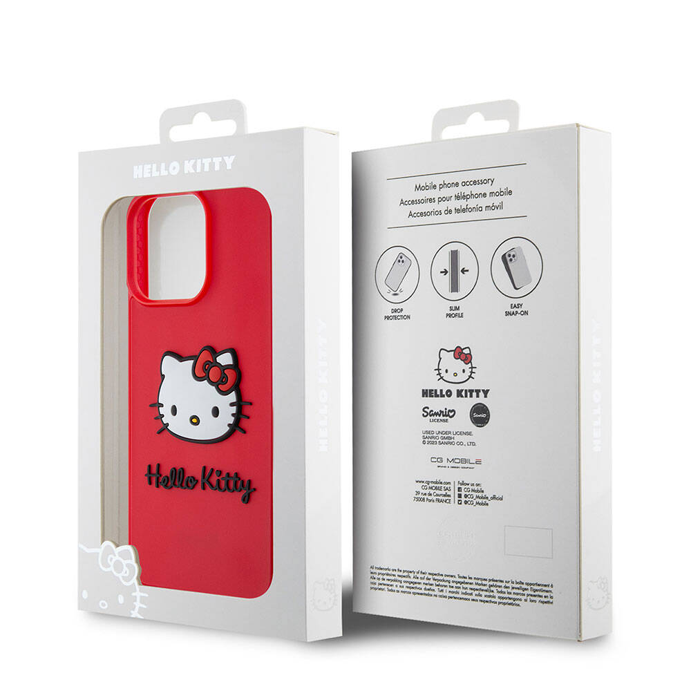iPhone 15 Pro Max Kılıf Hello Kitty Orjinal Lisanslı Yazı ve İkonik Logolu 3D Rubber Kitty Head Kılıf Siyah