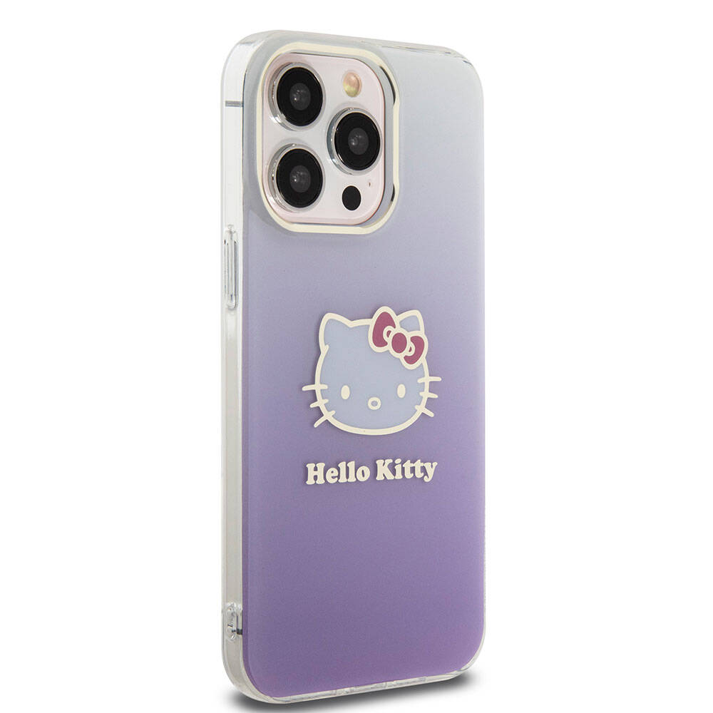 iPhone 15 Pro Max Kılıf Hello Kitty Orjinal Lisanslı Yazı ve İkonik Logolu Elektroplating Kaplama Gradyan Kılıf Pembe