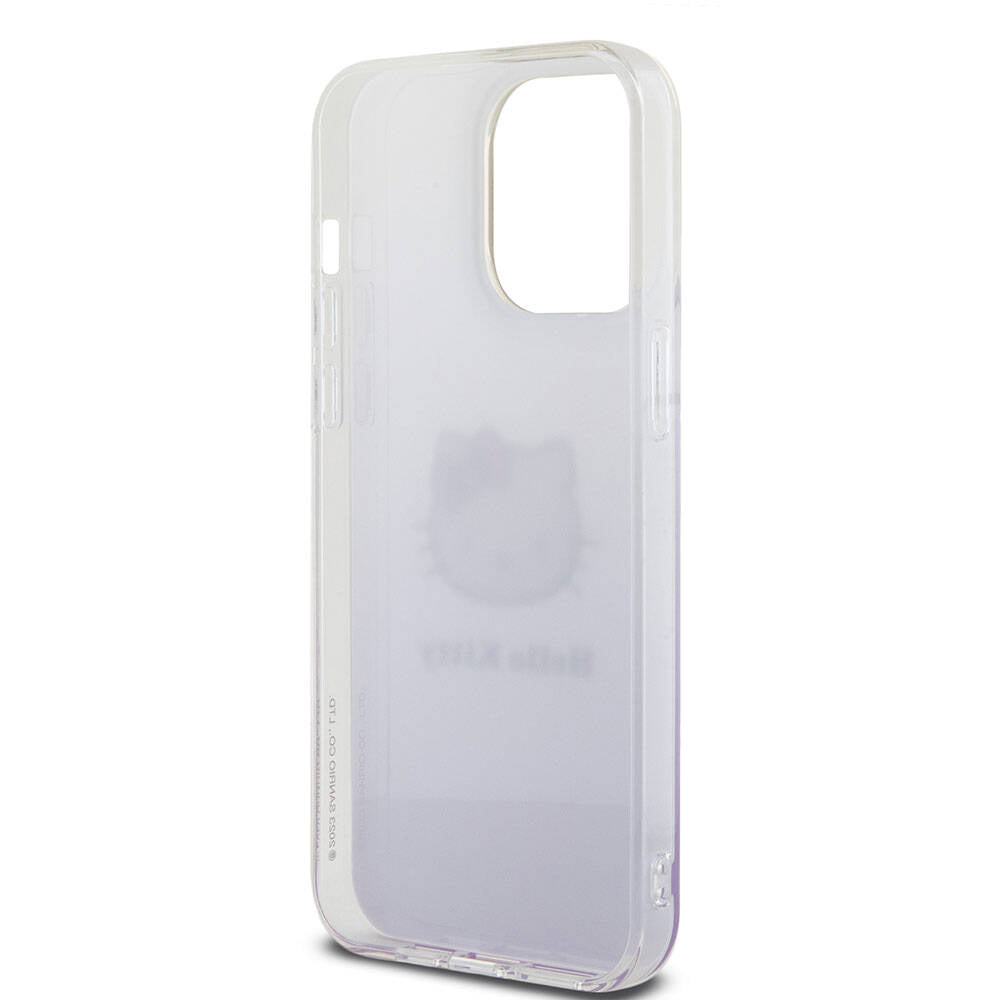 iPhone 15 Pro Max Kılıf Hello Kitty Orjinal Lisanslı Yazı ve İkonik Logolu Elektroplating Kaplama Gradyan Kılıf Pembe