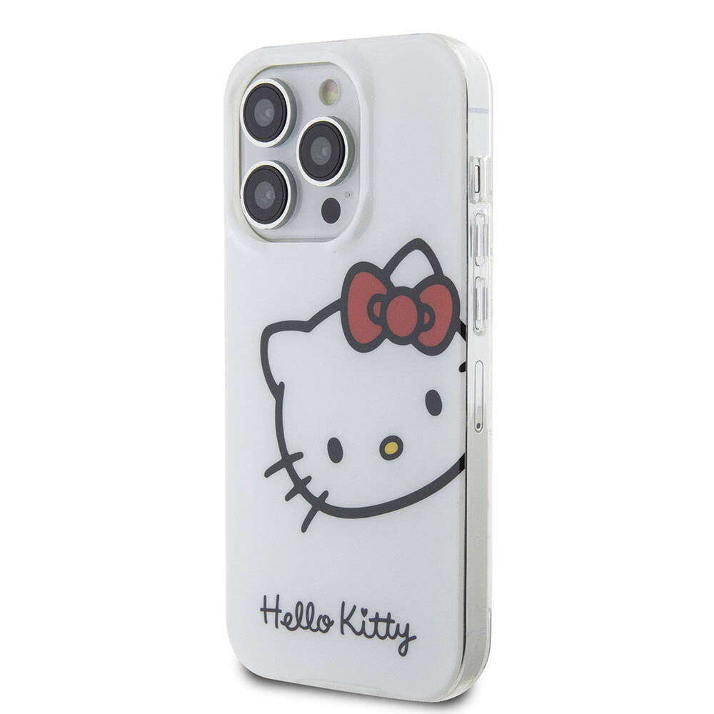 iPhone 15 Pro Max Kılıf Hello Kitty Orjinal Lisanslı Yazı ve İkonik Logolu Kitty Head Kılıf Beyaz