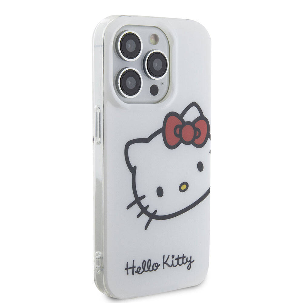 iPhone 15 Pro Max Kılıf Hello Kitty Orjinal Lisanslı Yazı ve İkonik Logolu Kitty Head Kılıf Beyaz