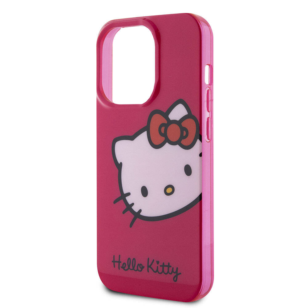 iPhone 15 Pro Max Kılıf Hello Kitty Orjinal Lisanslı Yazı ve İkonik Logolu Kitty Head Kılıf Pembe