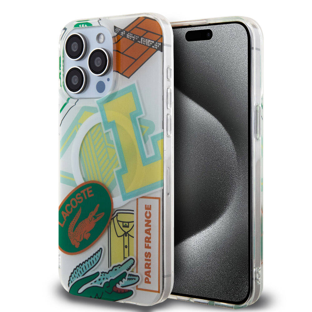 iPhone 15 Pro Max Kılıf Lacoste Orjinal Lisanslı Magsafe Şarj Özellikli Çift Katmanlı Yamalar Desenli Kılıf Yeşil