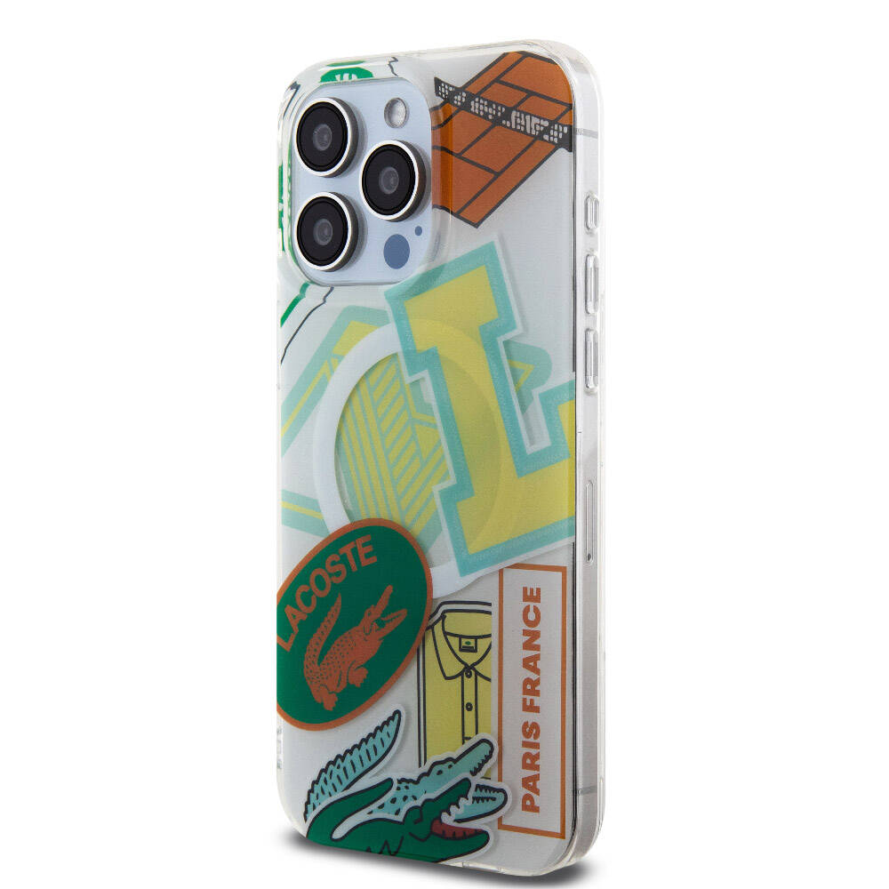 iPhone 15 Pro Max Kılıf Lacoste Orjinal Lisanslı Magsafe Şarj Özellikli Çift Katmanlı Yamalar Desenli Kılıf Yeşil