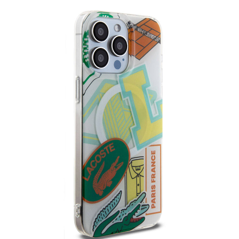 iPhone 15 Pro Max Kılıf Lacoste Orjinal Lisanslı Magsafe Şarj Özellikli Çift Katmanlı Yamalar Desenli Kılıf Turuncu