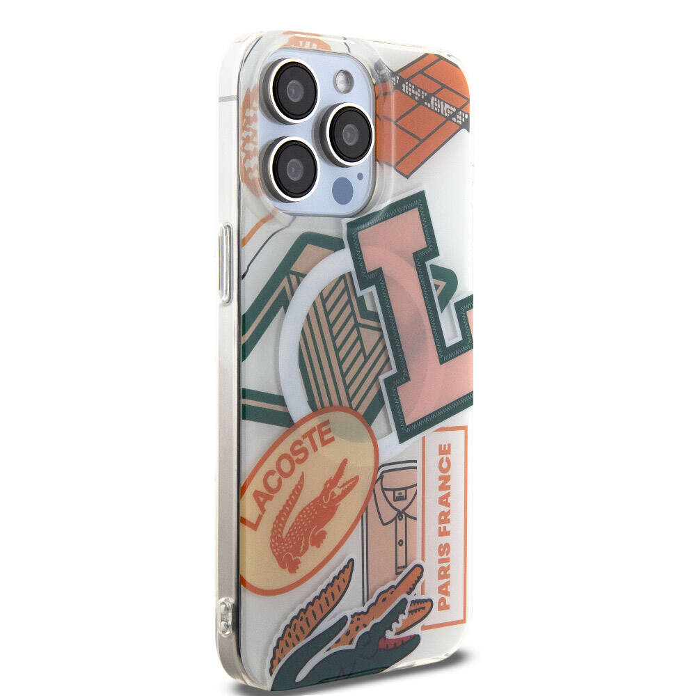 iPhone 15 Pro Max Kılıf Lacoste Orjinal Lisanslı Magsafe Şarj Özellikli Çift Katmanlı Yamalar Desenli Kılıf Mavi