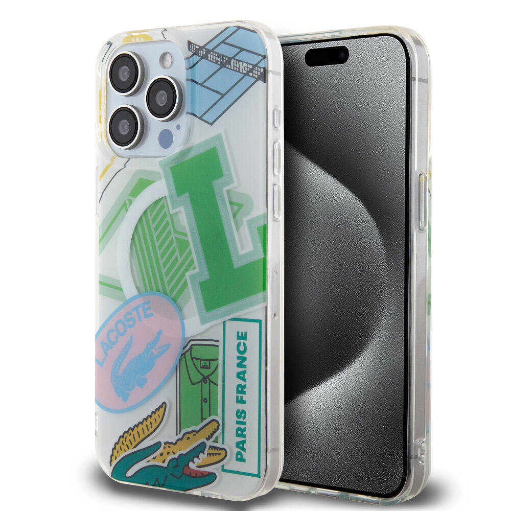 iPhone 15 Pro Max Kılıf Lacoste Orjinal Lisanslı Magsafe Şarj Özellikli Çift Katmanlı Yamalar Desenli Kılıf Yeşil