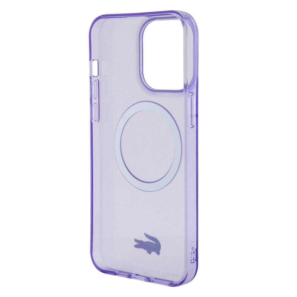 iPhone 15 Pro Max Kılıf Lacoste Orjinal Lisanslı Magsafe Şarj Özellikli İkonik Timsah Logolu Hard Parme Kılıf Mor