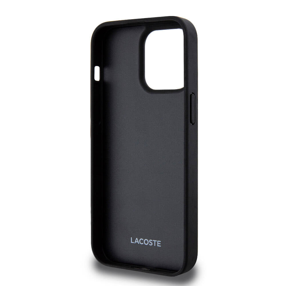 iPhone 15 Pro Max Kılıf Lacoste Orjinal Lisanslı Magsafe Şarj Özellikli PU Deri Görünümlü Kartlıklı Karışık Monogram Desenli Kılıf Lacivert