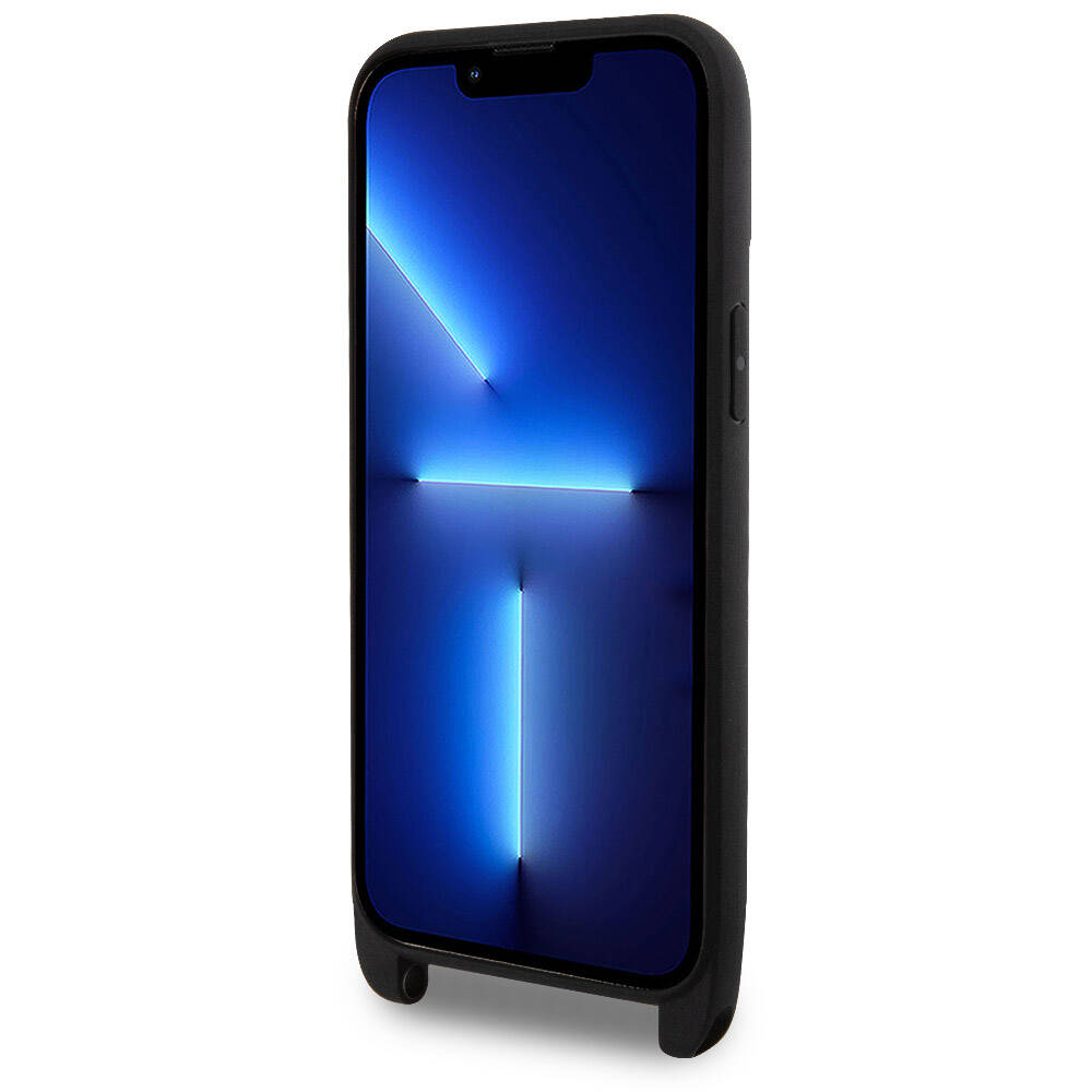 iPhone 15 Pro Max Kılıf Lacoste Orjinal Lisanslı PU Pike Desenli Arka Yüzey Askılı İkonik Timsah Dokuma Logolu Kılıf Lacivert