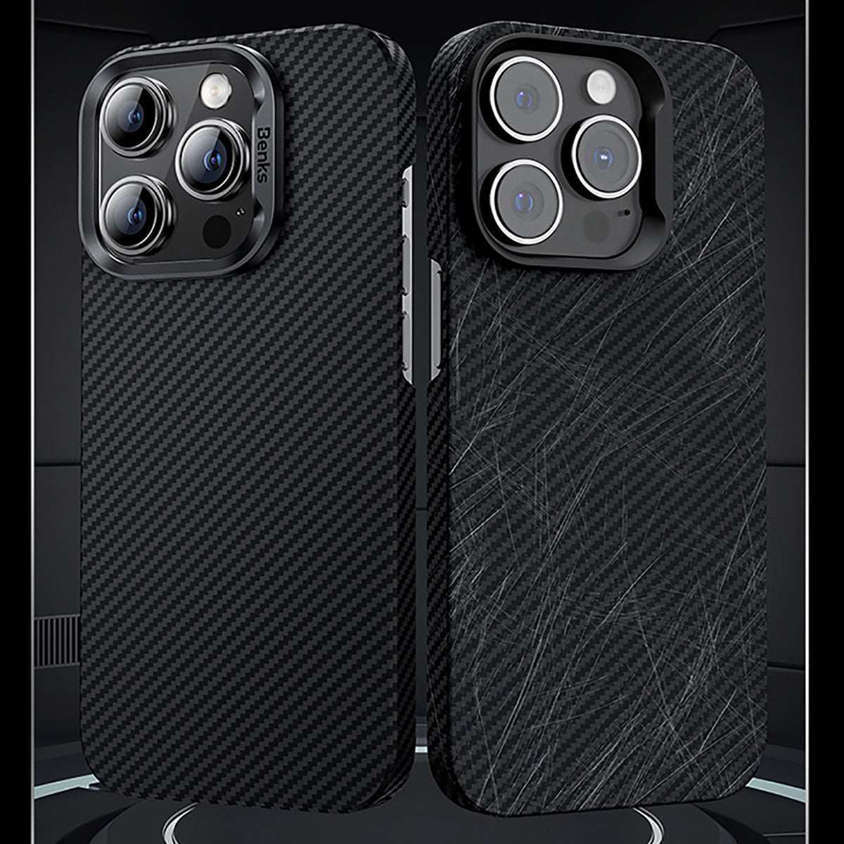 iPhone 15 Pro Max Kılıf Magsafe Özellikli Karbon Fiber Benks Essential ArmorAir 600D Kevlar Kılıf Siyah