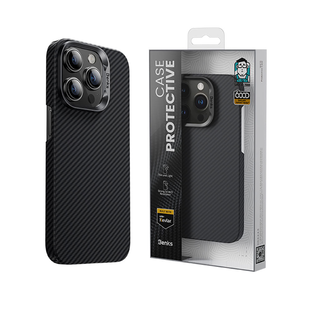 iPhone 15 Pro Max Kılıf Magsafe Özellikli Karbon Fiber Benks Essential ArmorAir 600D Kevlar Kılıf Siyah