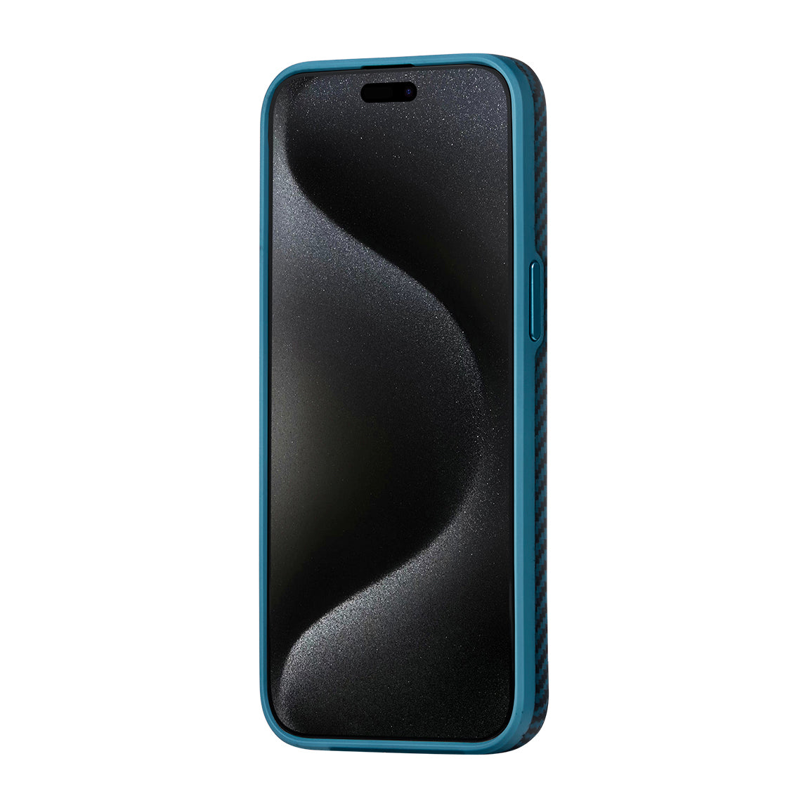 iPhone 15 Pro Max Kılıf Magsafe Şarj Özellikli 1500D Aramid Fiber Pitaka Military-Grade Classic Serisi Black-Grey Twill Kılıf Siyah-Mavi