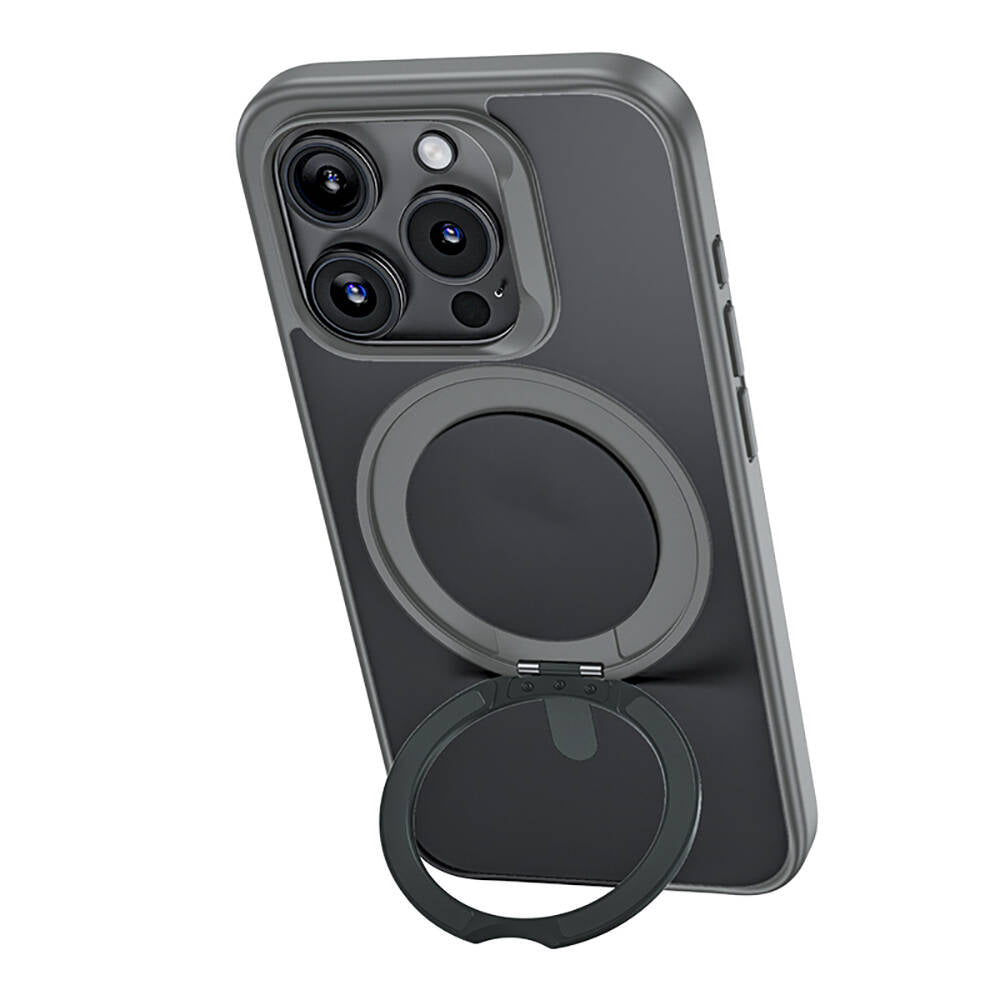 iPhone 15 Pro Max Kılıf Magsafe Şarj Özellikli 360° Dönebilen Benks Pop Stand Kılıf Siyah