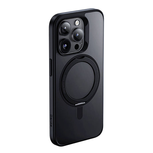 iPhone 15 Pro Max Kılıf Magsafe Şarj Özellikli 360° Dönebilen Benks Pop Stand Kılıf Siyah