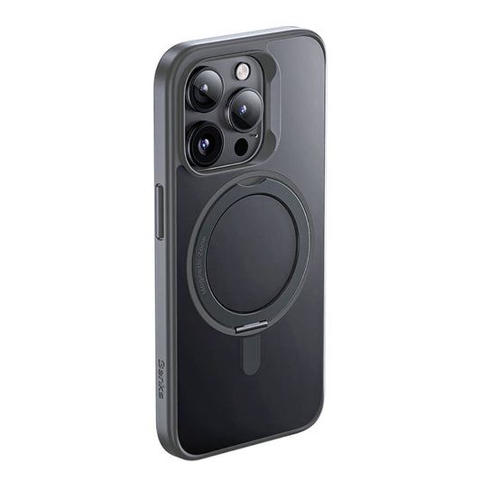 iPhone 15 Pro Max Kılıf Magsafe Şarj Özellikli 360° Dönebilen Benks Pop Stand Kılıf Gri