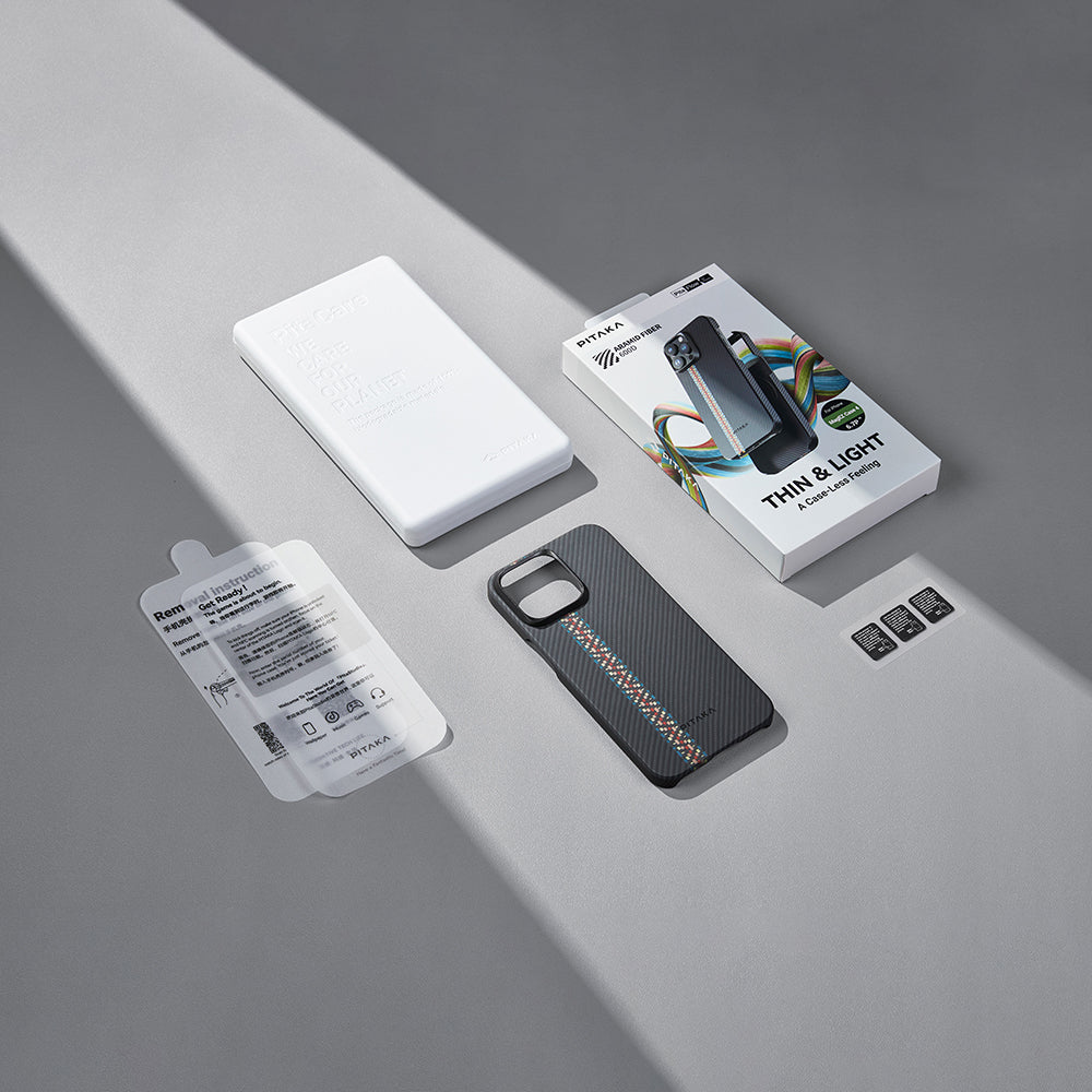 iPhone 15 Pro Max Kılıf Magsafe Şarj Özellikli 600D Aramid Fiber Pitaka Tactile Woven Orchestra Serisi Rhapsody Kılıf Siyah