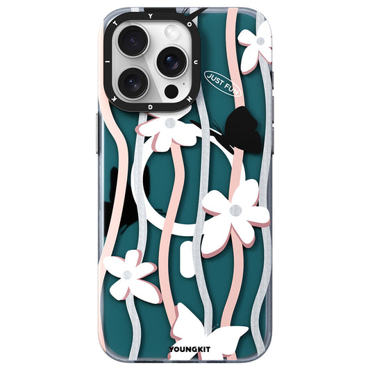 iPhone 15 Pro Max Kılıf Magsafe Şarj Özellikli Airbagli Çift Katmanlı Youngkit Star&Butterfly Serisi Kılıf Mavi