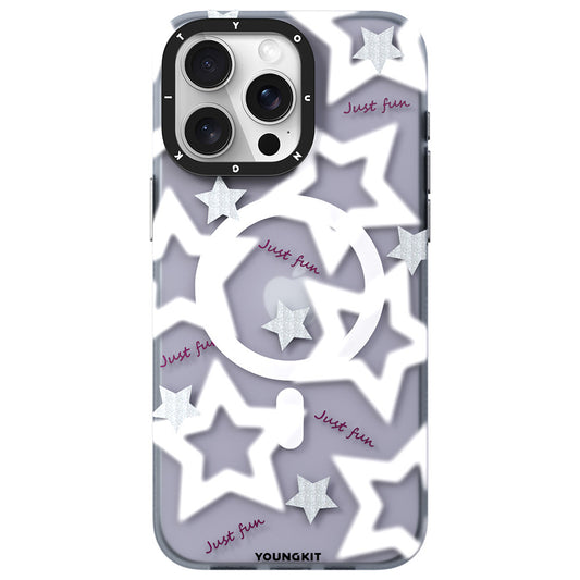 iPhone 15 Pro Max Kılıf Magsafe Şarj Özellikli Airbagli Çift Katmanlı Youngkit Star&Butterfly Serisi Kılıf Mor