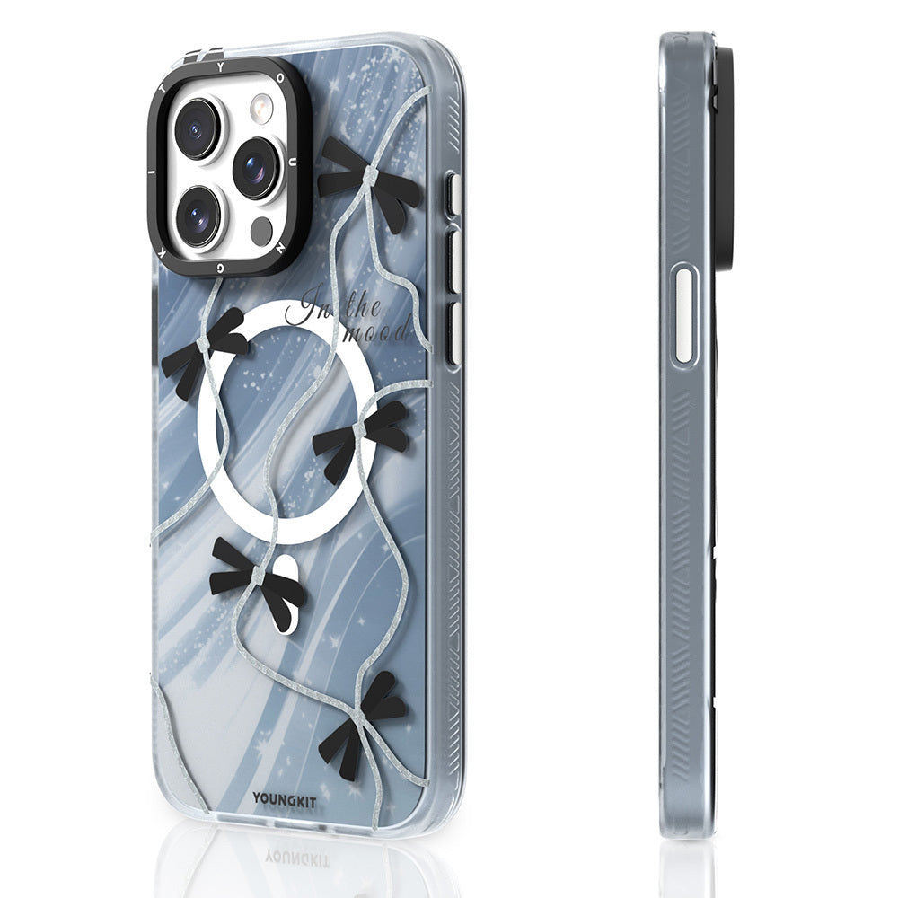 iPhone 15 Pro Max Kılıf Magsafe Şarj Özellikli Airbagli Çift Katmanlı Youngkit Star&Butterfly Serisi Kılıf Gri