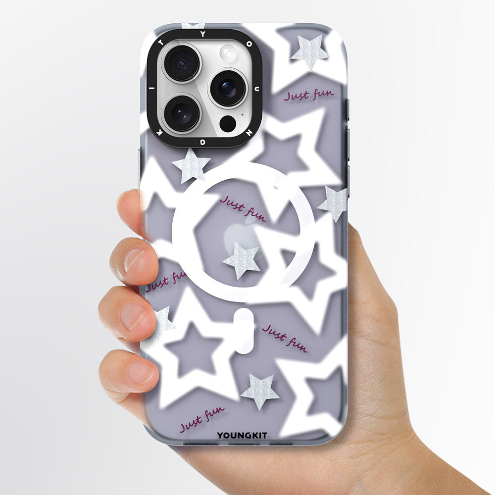 iPhone 15 Pro Max Kılıf Magsafe Şarj Özellikli Airbagli Çift Katmanlı Youngkit Star&Butterfly Serisi Kılıf Gri