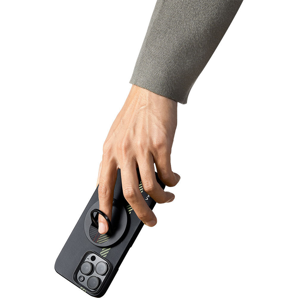 iPhone 15 Pro Max Kılıf Magsafe Şarj Özellikli Aramid Fiber Pitaka Tactile Woven Break The Line Kılıf Siyah