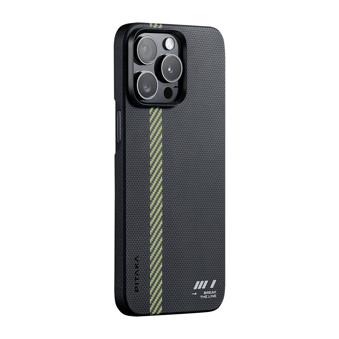 iPhone 15 Pro Max Kılıf Magsafe Şarj Özellikli Aramid Fiber Pitaka Tactile Woven Break The Line Kılıf Siyah