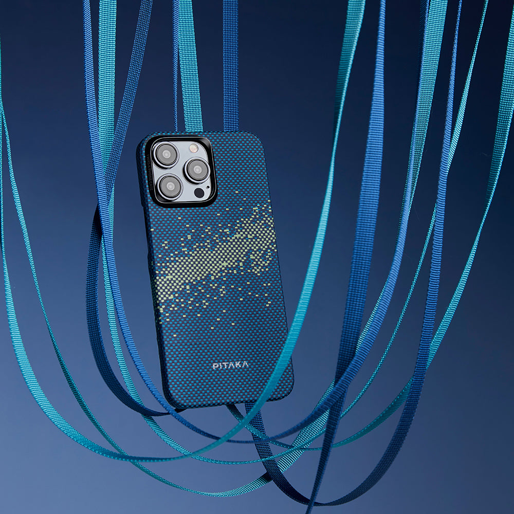 iPhone 15 Pro Max Kılıf Magsafe Şarj Özellikli Aramid Fiber Pitaka Tactile Woven Starpeak Serisi Milky Way Galaxy Kılıf Mavi